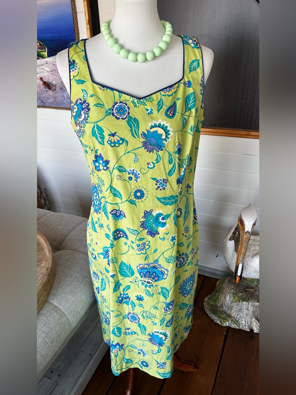 Vintage Yves Cossette Depeche Mode Floral Cotton Sheath Dress Size 10 USA